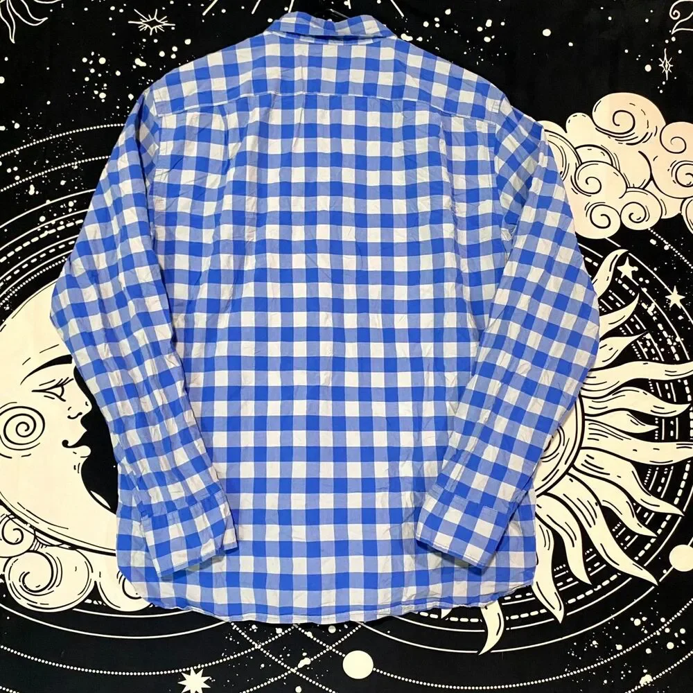 J.Crew Button-Down Shirt Men's L Blue Cotton Gingham Workwear Travel Collared